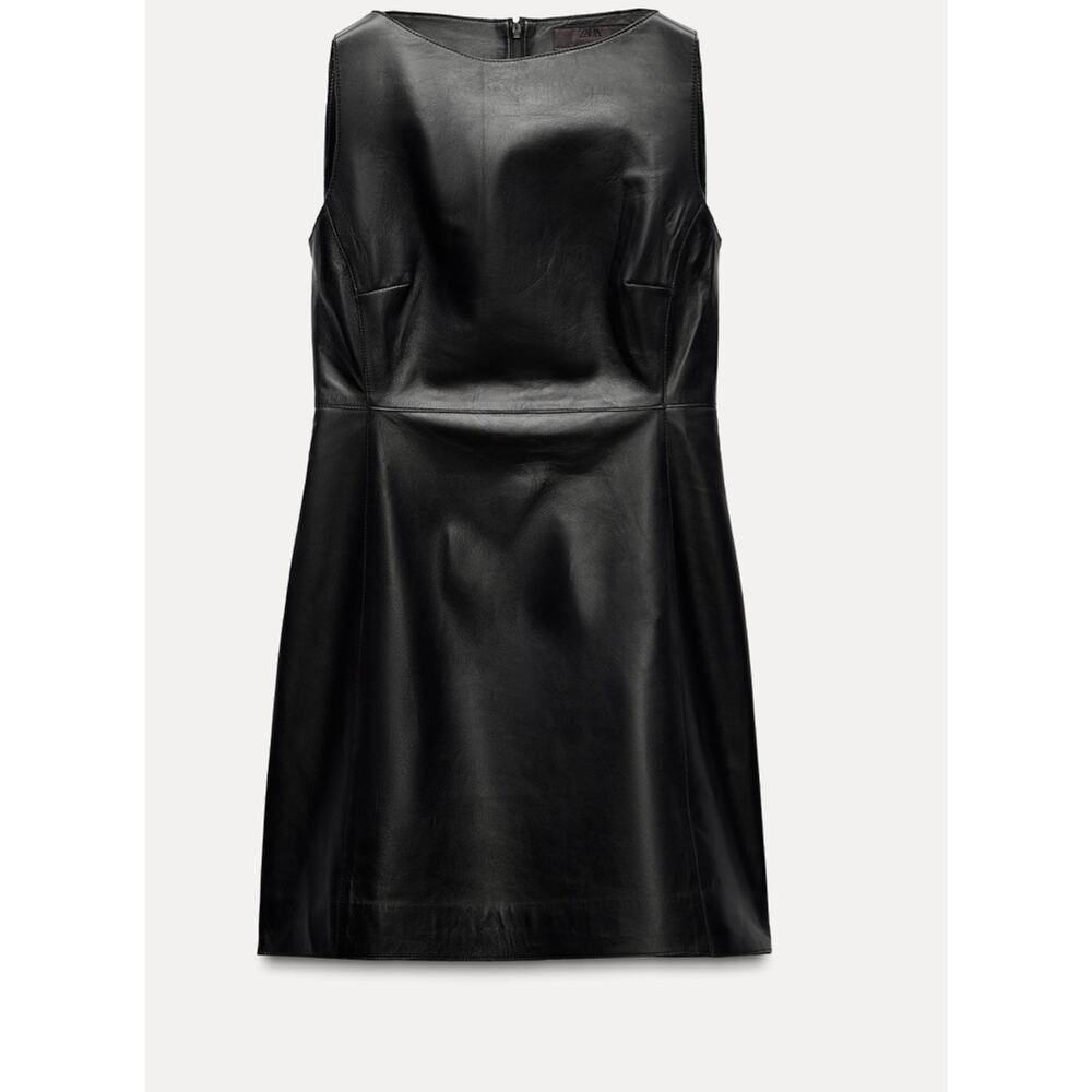 Zara Sleek Black Leather Mini Dress